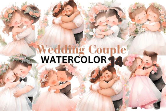 Beautiful Cute Wedding Couple Watercolor Art for Creative Projects