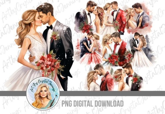 Christmas Wedding Bride & Groom PNG for Festive Crafting