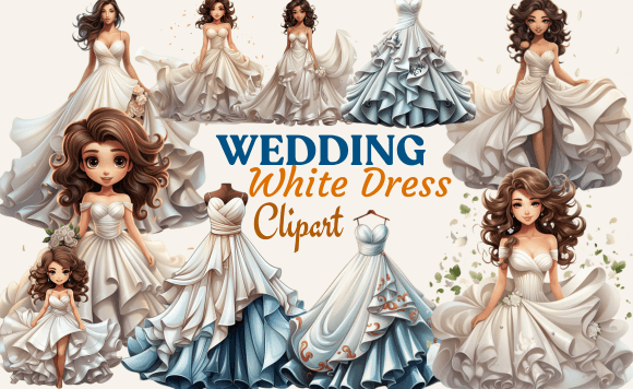 Elegant Wedding White Dress Clipart for Creative Projects