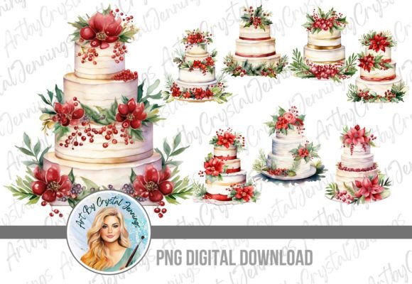 Floral Christmas Wedding Cake PNG: Elegant Design Elements