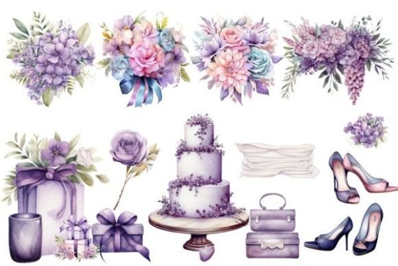 Purple Watercolor Wedding Elements: A Designer's Dream PNG Collection