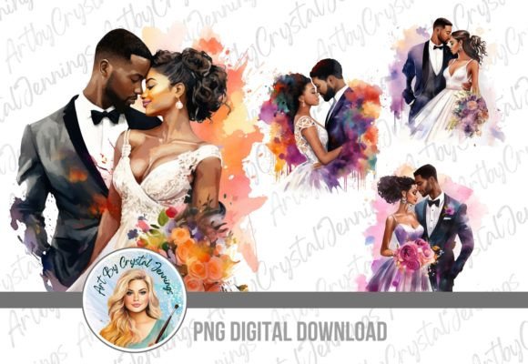 Stunning Bride & Groom Black Couple Wedding PNG for Your Designs