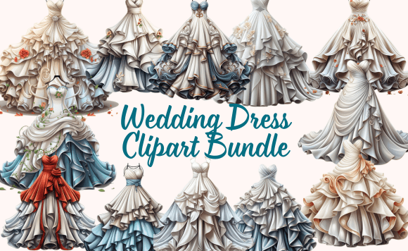 Stunning Wedding Dress Clipart Bundle for Creative Projects