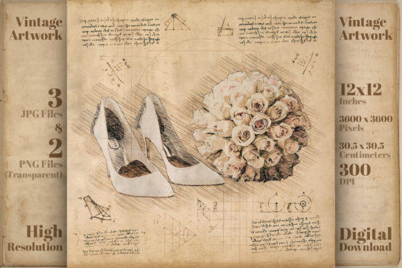 Vintage Charm: The Allure of Wedding Shoes and Flower Bouquet Drawing