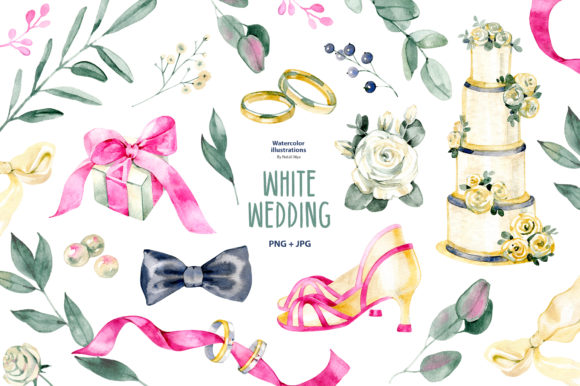 Watercolor White Wedding Clipart: Effortless Elegance for Your Designs