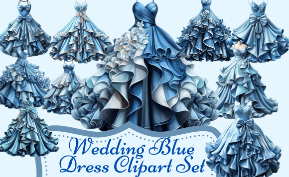 Wedding Blue Dress Clipart: 12 HD Designs for Your Projects