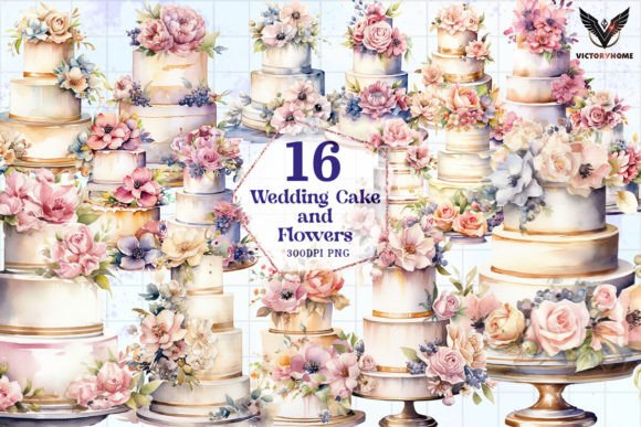 Wedding Cake and Flowers Clipart PNG: Sweet Design Assets